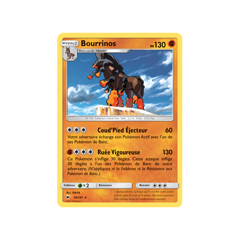 Carte Bourrinos - Rare de Pokémon Ombres Ardentes 78/147