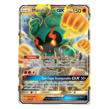 Découvrez Marshadow, carte Holographique rare GX de la série Ombres Ardentes