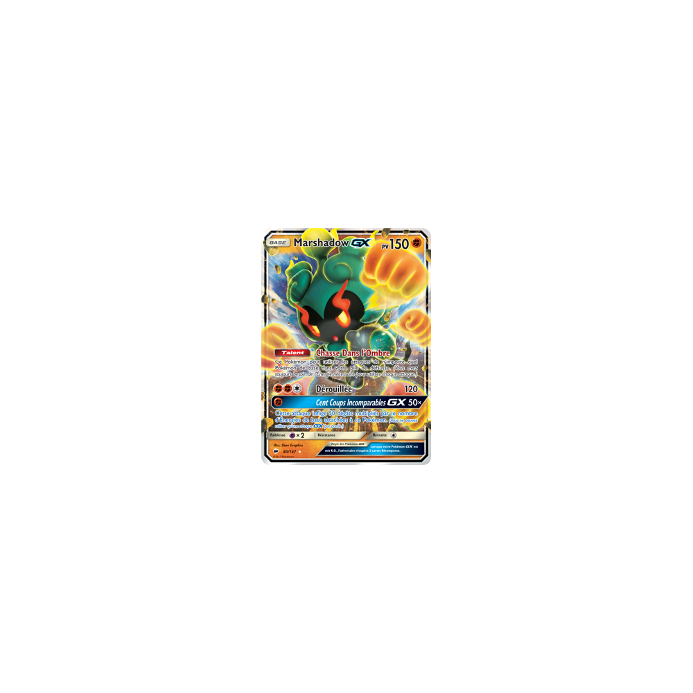 Découvrez Marshadow, carte Holographique rare GX de la série Ombres Ardentes