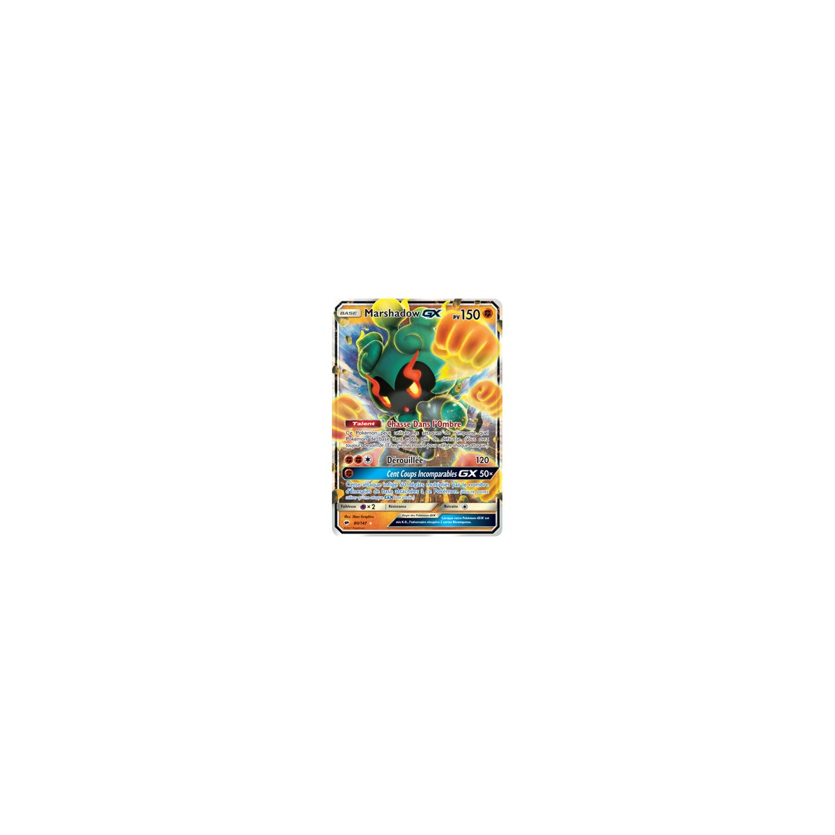 Découvrez Marshadow, carte Holographique rare GX de la série Ombres Ardentes