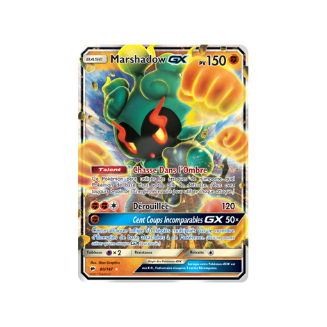 Découvrez Marshadow, carte Holographique rare GX de la série Ombres Ardentes