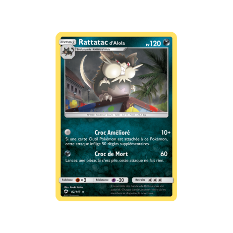 Découvrez Rattatac d'Alola, carte Rare de la série Ombres Ardentes