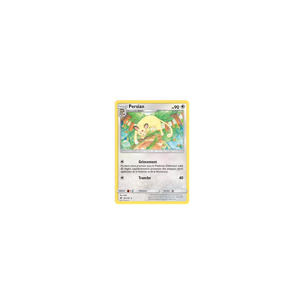 Persian 102/147 : Joyau Rare de l'extension Pokémon Ombres Ardentes