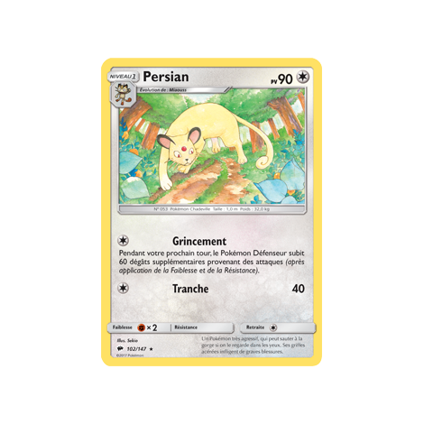 Persian 102/147 : Joyau Rare de l'extension Pokémon Ombres Ardentes