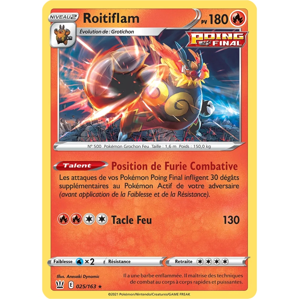 Roitiflam rare de Pokémon Épée et Bouclier Styles de Combat 025/163