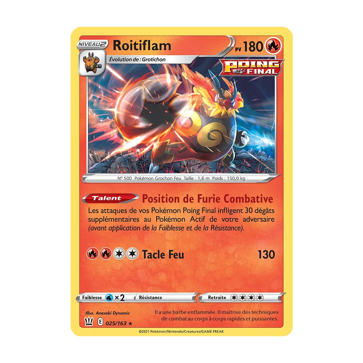 Roitiflam rare de Pokémon Épée et Bouclier Styles de Combat 025/163