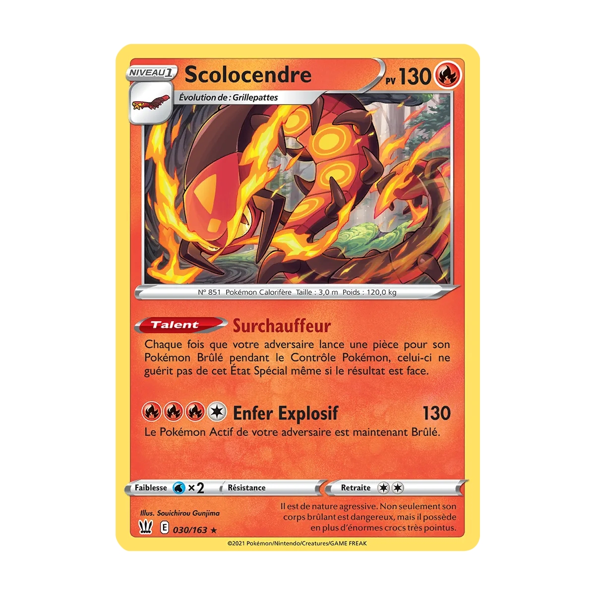 Carte Scolocendre - Rare (Brillante) de Pokémon Épée et Bouclier Styles de Combat 030/163