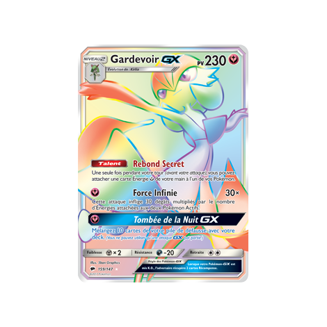 Gardevoir 159/147 : Joyau Arc-en-ciel rare de l'extension Pokémon Ombres Ardentes