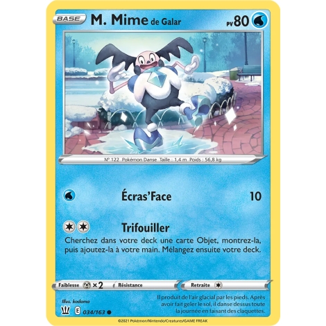 M. Mime de Galar 034/163 : Joyau Commune (Brillante) de l'extension Pokémon Épée et Bouclier Styles de Combat