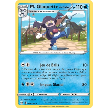 Découvrez M. Glaquette de Galar, carte Rare (Brillante) de la série Épée et Bouclier Styles de Combat