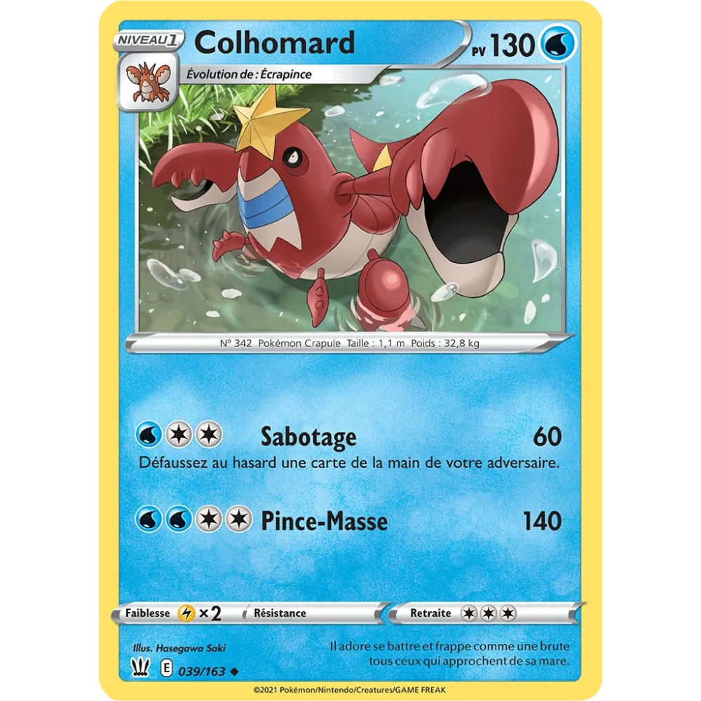 Carte Colhomard - Peu commune (Brillante) de Pokémon Épée et Bouclier Styles de Combat 039/163