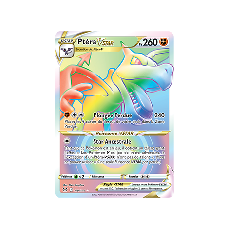 Ptéra 199/196 : Joyau Arc-en-ciel rare de l'extension Pokémon Origine Perdue