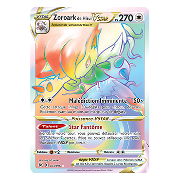 Zoroark de Hisui 203/196 : Joyau Arc-en-ciel rare de l'extension Pokémon Origine Perdue