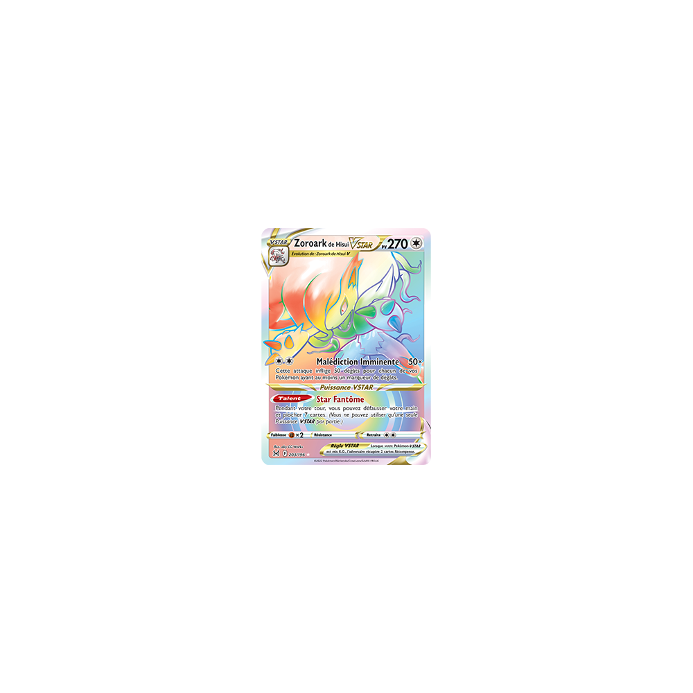 Zoroark de Hisui 203/196 : Joyau Arc-en-ciel rare de l'extension Pokémon Origine Perdue