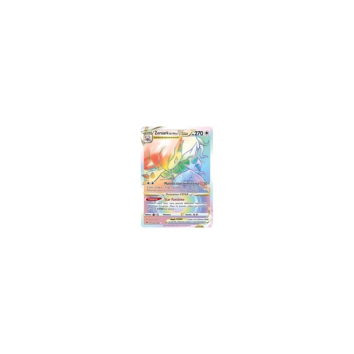 Zoroark de Hisui 203/196 : Joyau Arc-en-ciel rare de l'extension Pokémon Origine Perdue