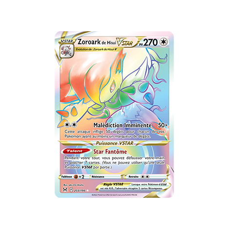 Zoroark de Hisui 203/196 : Joyau Arc-en-ciel rare de l'extension Pokémon Origine Perdue