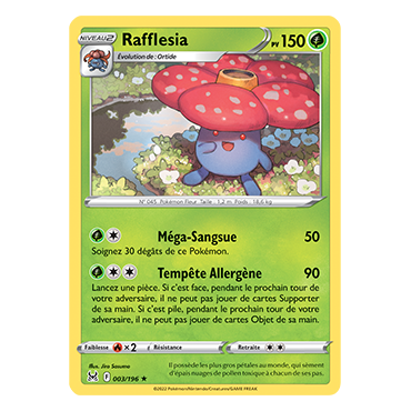 Carte Rafflesia - Holographique rare de Pokémon Origine Perdue 003/196