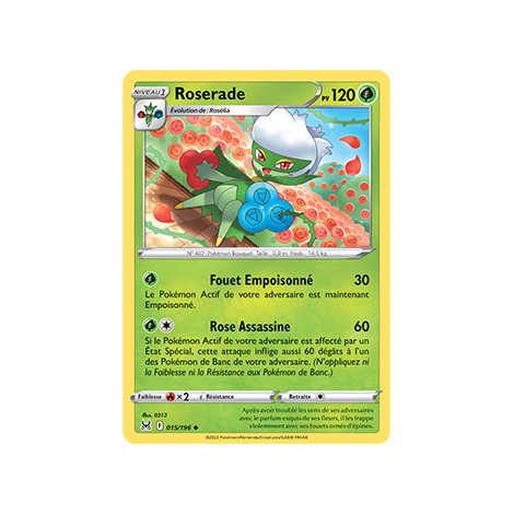 Carte Roserade - Peu commune de Pokémon Origine Perdue 015/196