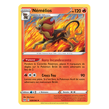 Némélios 029/196 rare de l'extension Pokémon Origine Perdue