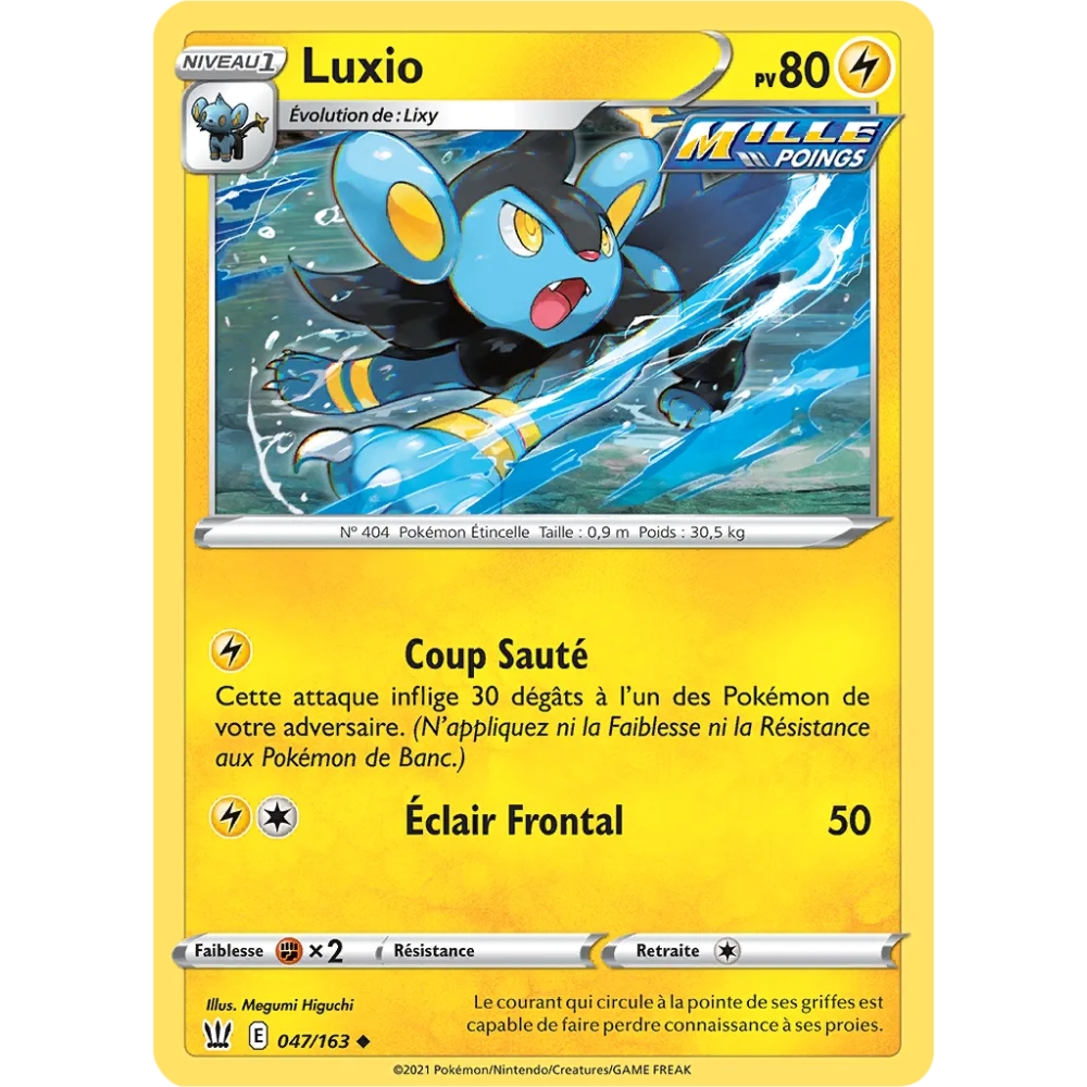 Luxio 047/163 : Joyau Peu commune (Brillante) de l'extension Pokémon Épée et Bouclier Styles de Combat