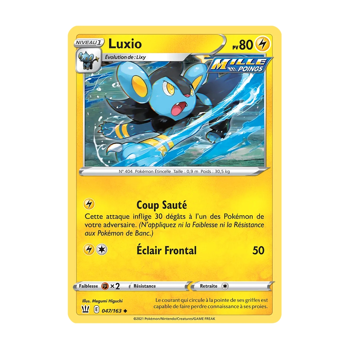 Luxio 047/163 : Joyau Peu commune (Brillante) de l'extension Pokémon Épée et Bouclier Styles de Combat