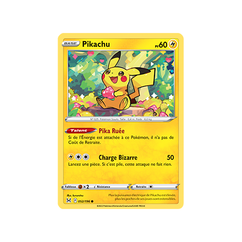 Découvrez Pikachu, carte Commune de la série Origine Perdue