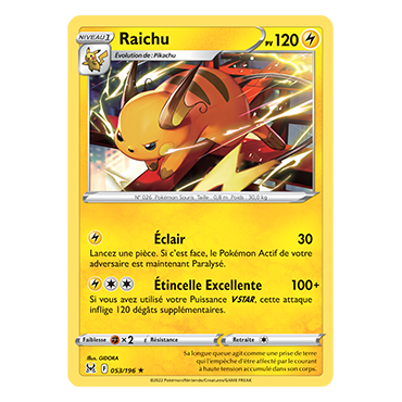 Découvrez Raichu, carte Rare de la série Origine Perdue