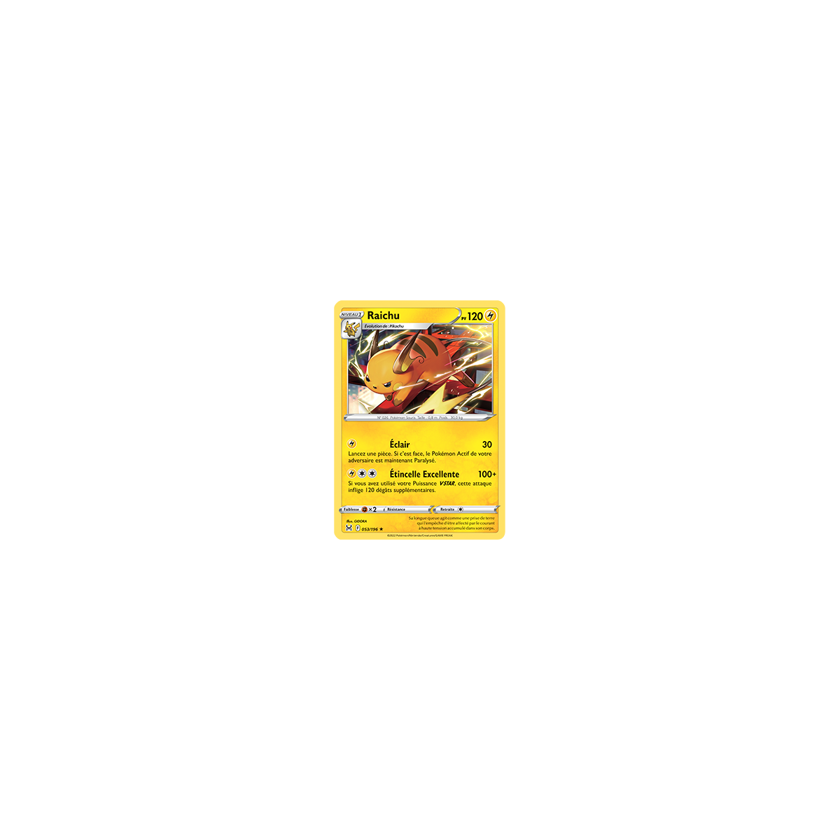 Découvrez Raichu, carte Rare de la série Origine Perdue