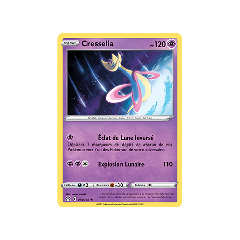 Cresselia, carte Holographique rare de la série Origine Perdue