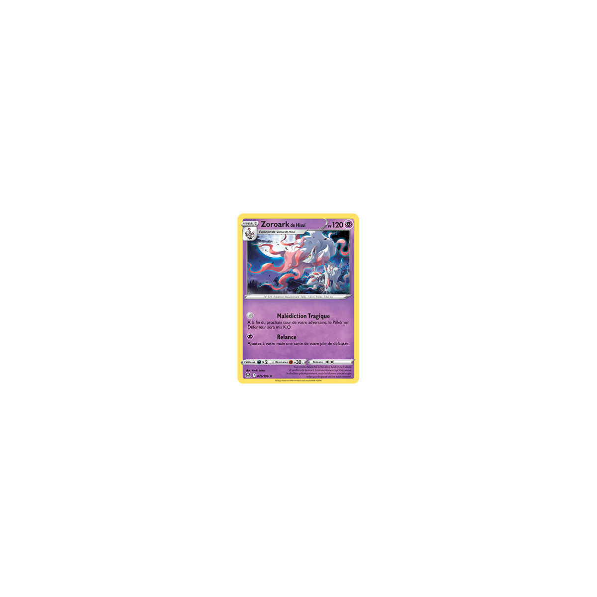 Zoroark de Hisui 076/196 rare de l'extension Pokémon Origine Perdue