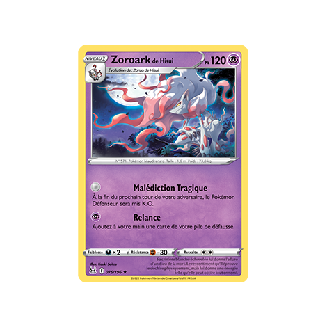 Zoroark de Hisui 076/196 rare de l'extension Pokémon Origine Perdue