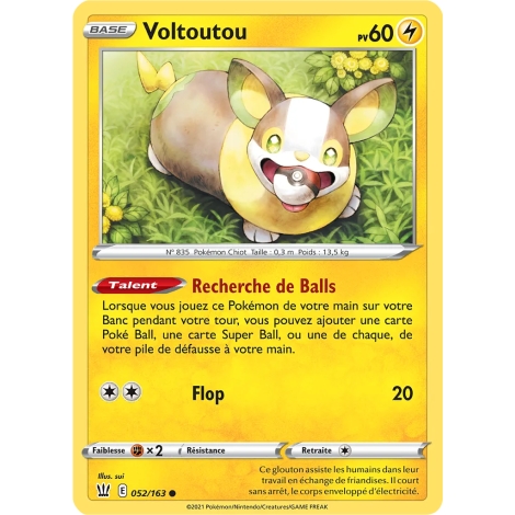 Voltoutou 052/163 : Joyau Commune (Brillante) de l'extension Pokémon Épée et Bouclier Styles de Combat