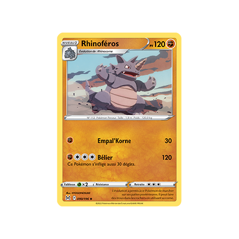 Carte Rhinoféros - Peu commune de Pokémon Origine Perdue 090/196