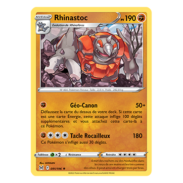 Découvrez Rhinastoc, carte Rare de la série Origine Perdue