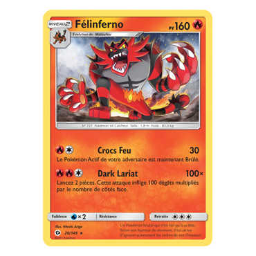 Carte Félinferno - Rare de Pokémon Soleil et Lune (JCC) 26/149