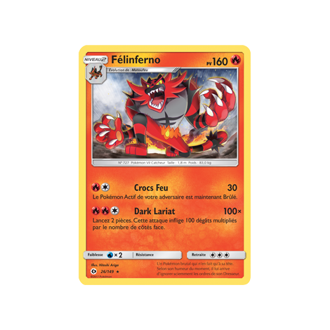 Carte Félinferno - Rare de Pokémon Soleil et Lune (JCC) 26/149