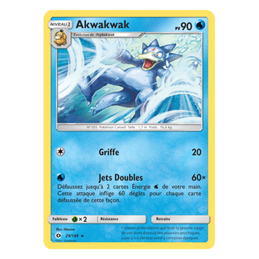 Découvrez Akwakwak, carte Rare de la série Soleil et Lune (JCC)