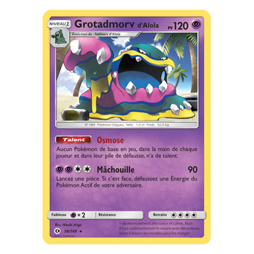 Carte Grotadmorv d'Alola - Holographique rare de Pokémon Soleil et Lune (JCC) 58/149