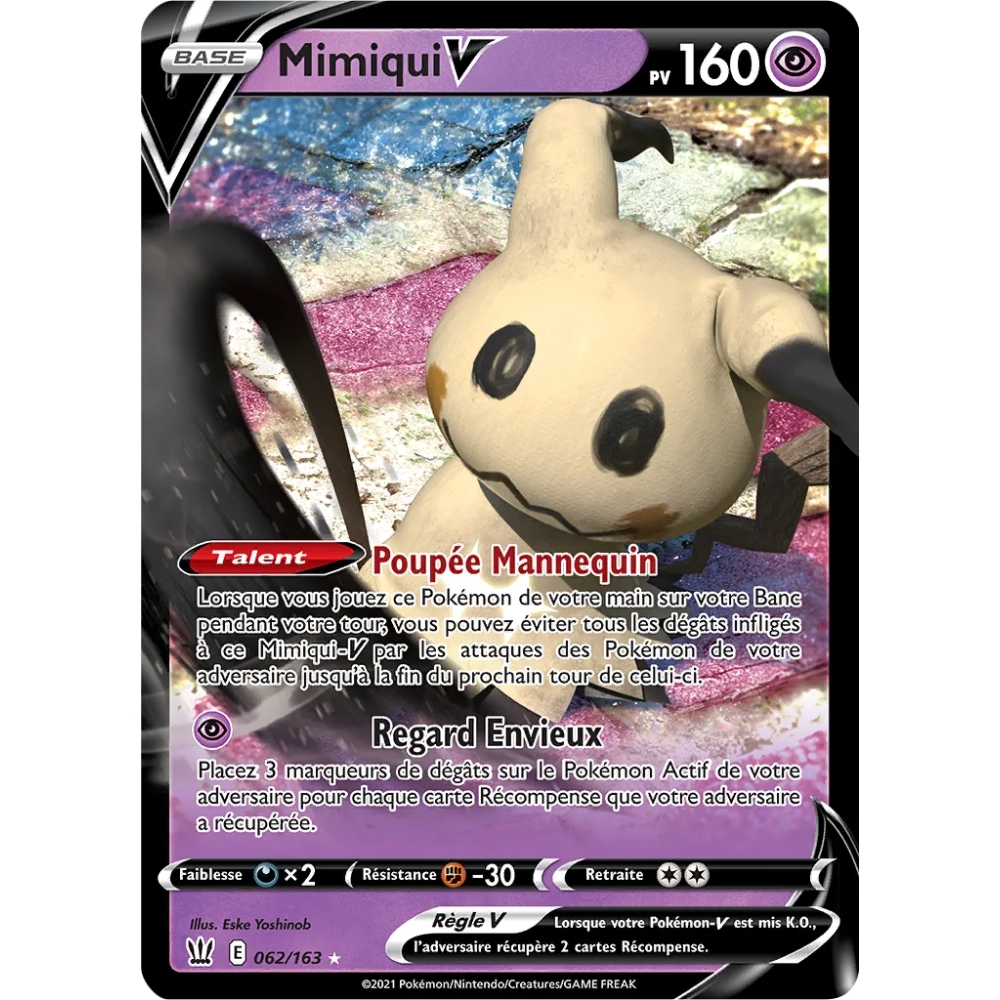 Mimiqui 062/163 : Joyau Holographique rare V de l'extension Pokémon Épée et Bouclier Styles de Combat