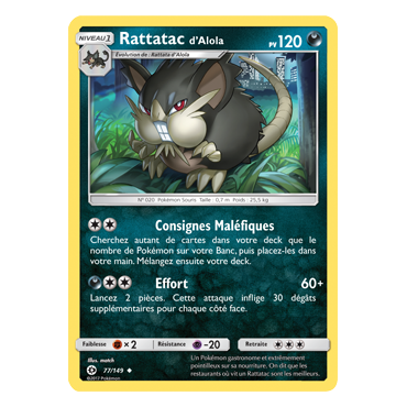 Carte Rattatac d'Alola - Peu commune de Pokémon Soleil et Lune (JCC) 77/149