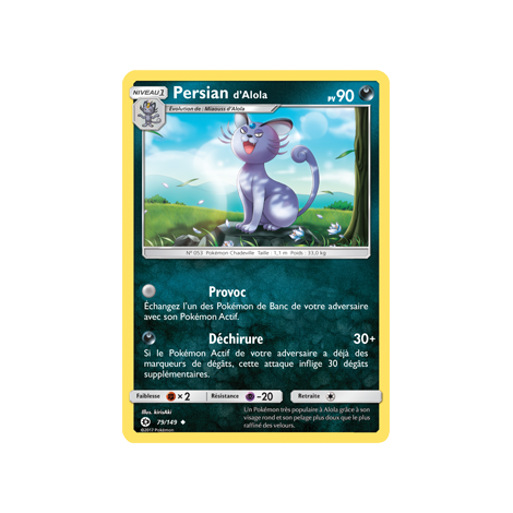 Persian d'Alola 79/149 : Joyau Peu commune de l'extension Pokémon Soleil et Lune (JCC)