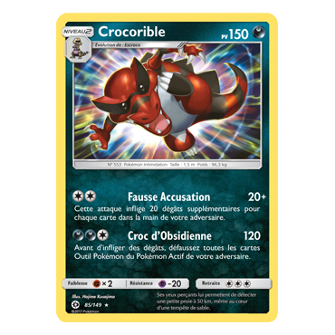 Découvrez Crocorible, carte Holographique rare de la série Soleil et Lune (JCC)