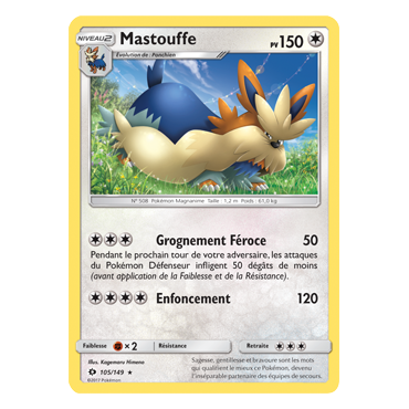 Découvrez Mastouffe, carte Rare de la série Soleil et Lune (JCC)