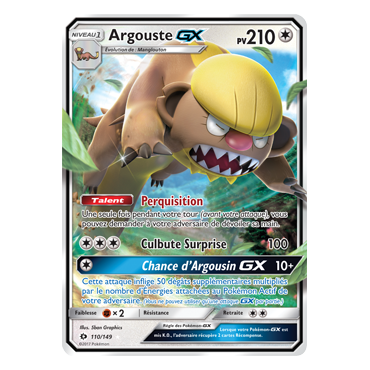 Carte Argouste - Holographique rare GX de Pokémon Soleil et Lune (JCC) 110/149