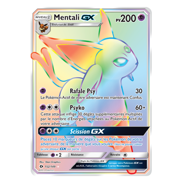 Découvrez Mentali, carte Arc-en-ciel rare de la série Soleil et Lune (JCC)