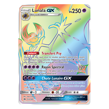 Carte Lunala - Arc-en-ciel rare de Pokémon Soleil et Lune (JCC) 153/149