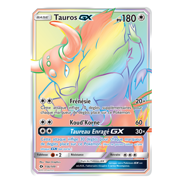 Carte Tauros - Arc-en-ciel rare de Pokémon Soleil et Lune (JCC) 156/149