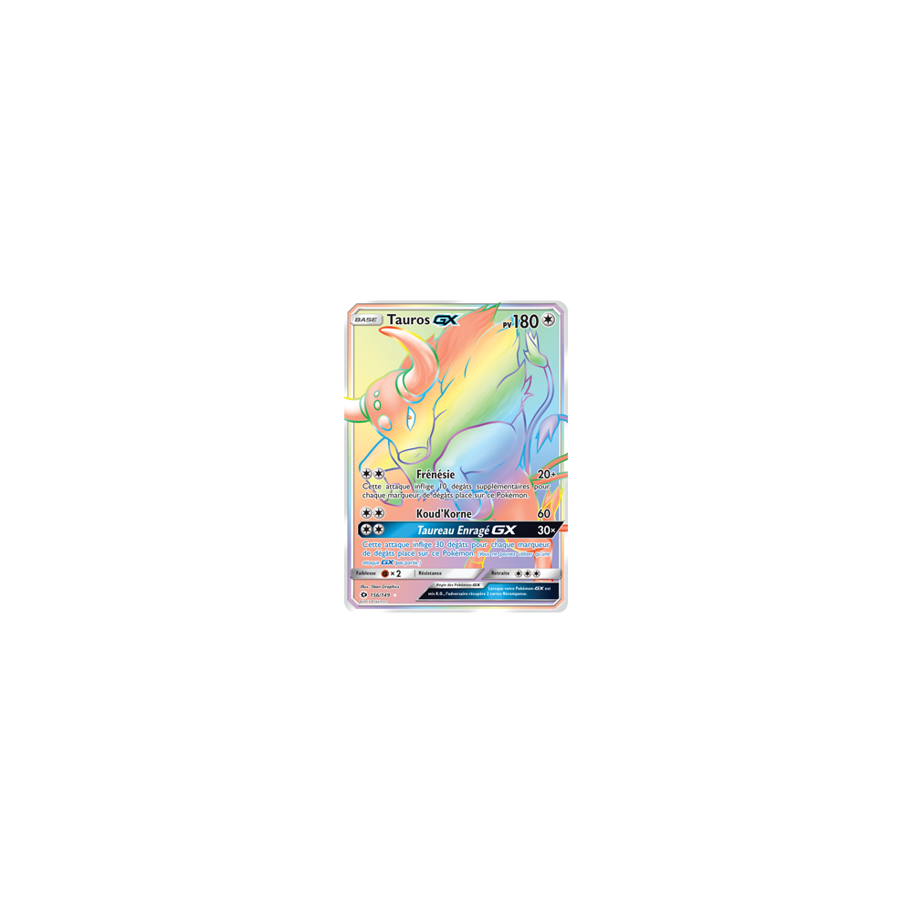 Carte Tauros - Arc-en-ciel rare de Pokémon Soleil et Lune (JCC) 156/149