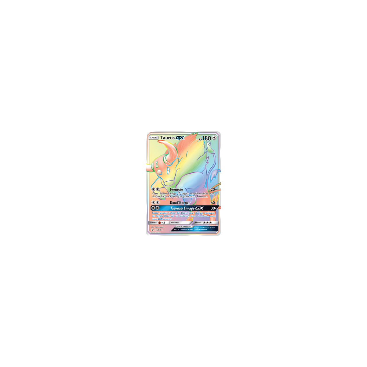 Carte Tauros - Arc-en-ciel rare de Pokémon Soleil et Lune (JCC) 156/149
