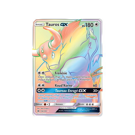 Carte Tauros - Arc-en-ciel rare de Pokémon Soleil et Lune (JCC) 156/149